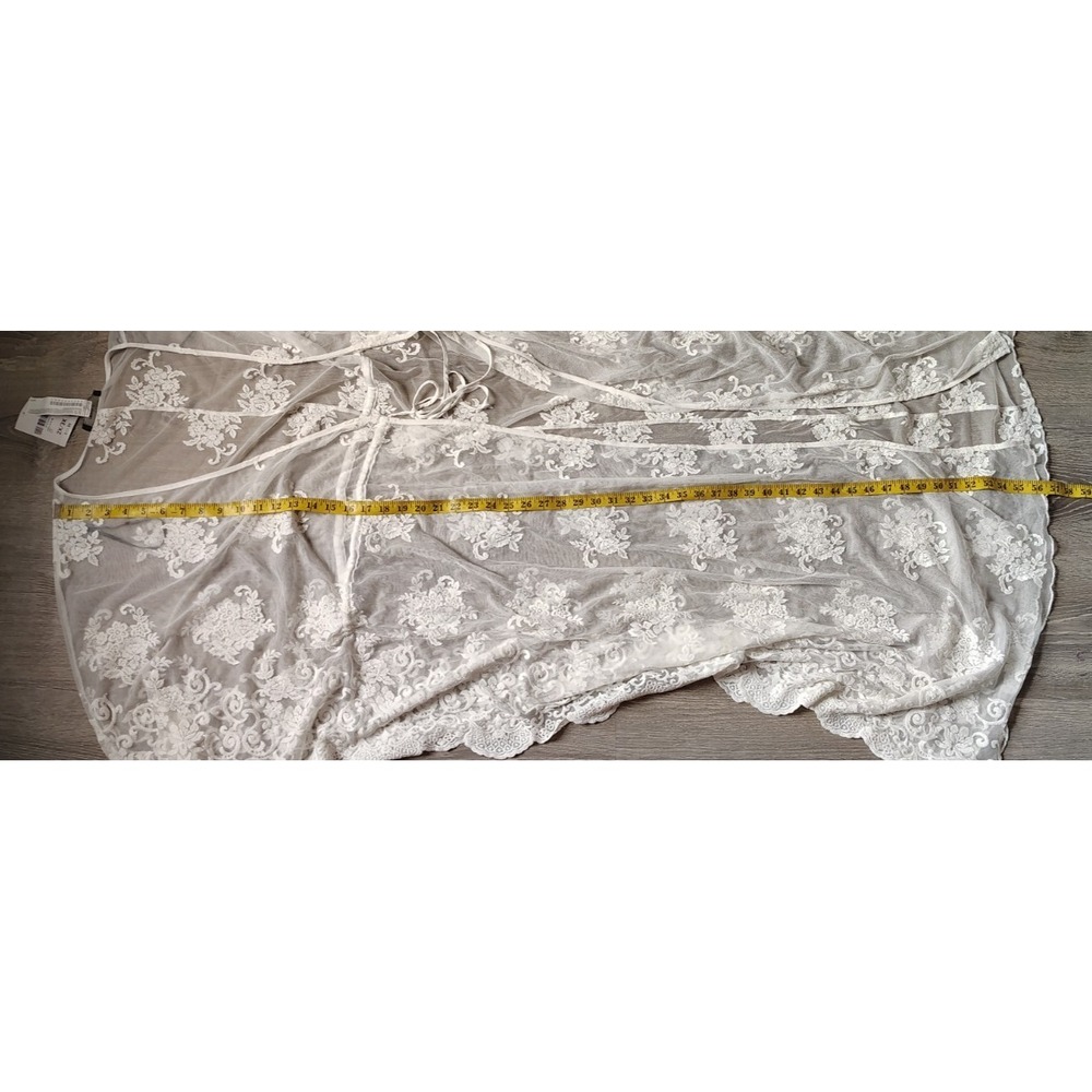 Forever 21 Sheer Ivory Lace Kimono Cover Beach Kaftan Maxi Tie Front‎ 2X/3X NEW - Picture 6 of 14
